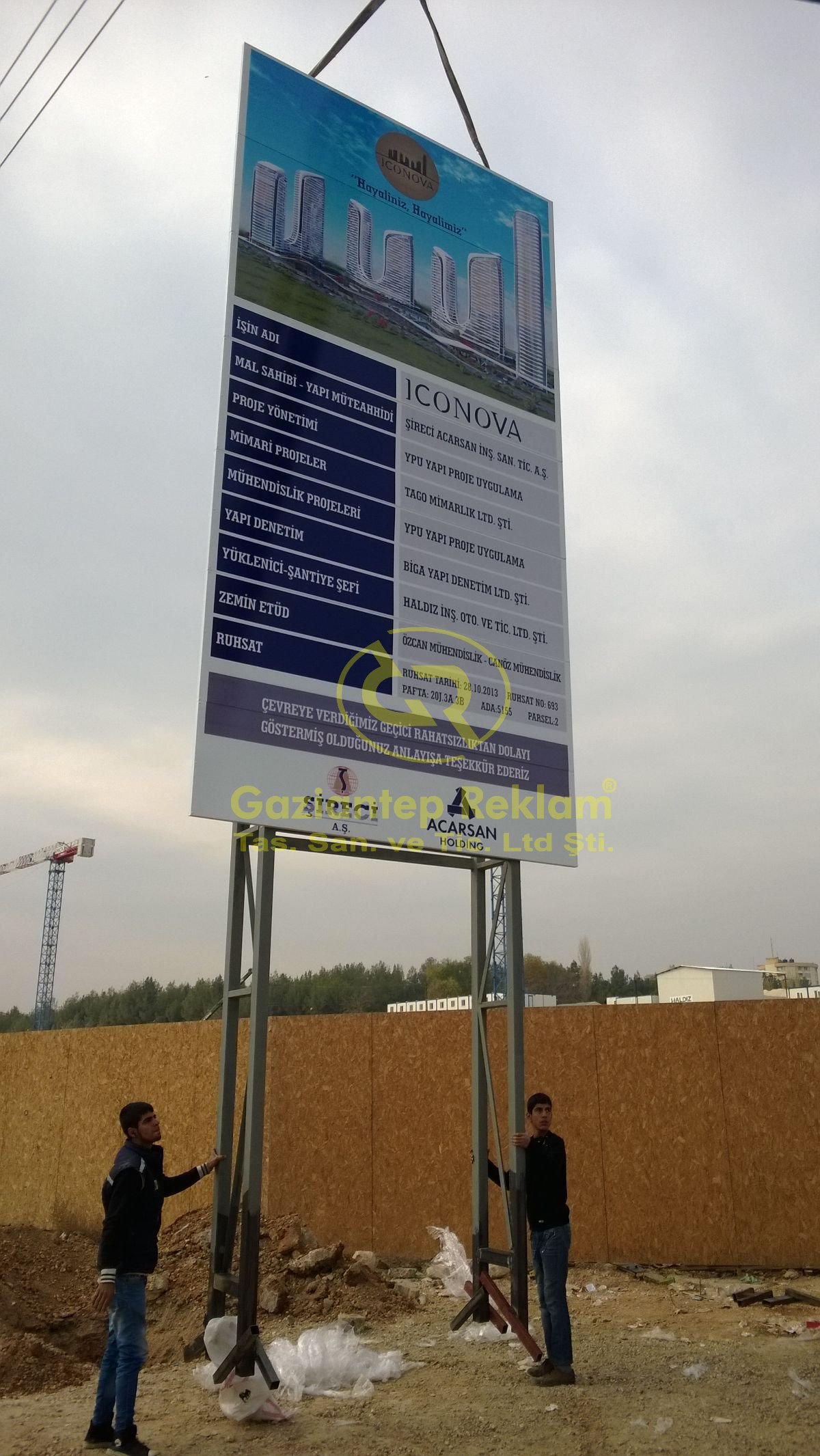 Dev İnşaat Ruhsat Tabelası Vinil Germe Sistem