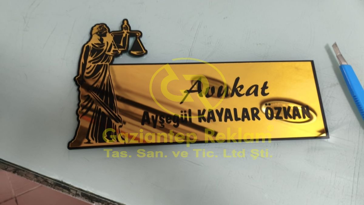 Lüks Gold Ayna Pleksi Avukat Ofis İsimliği