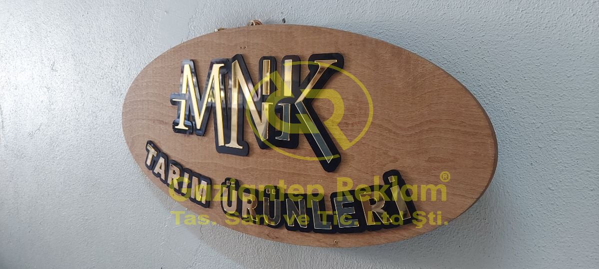 Premium Altın Aynalı Pleksi Ahşap Kabartma Tabela